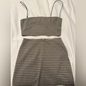 Reformation Black and Cream Checkered Mini Skirt Set